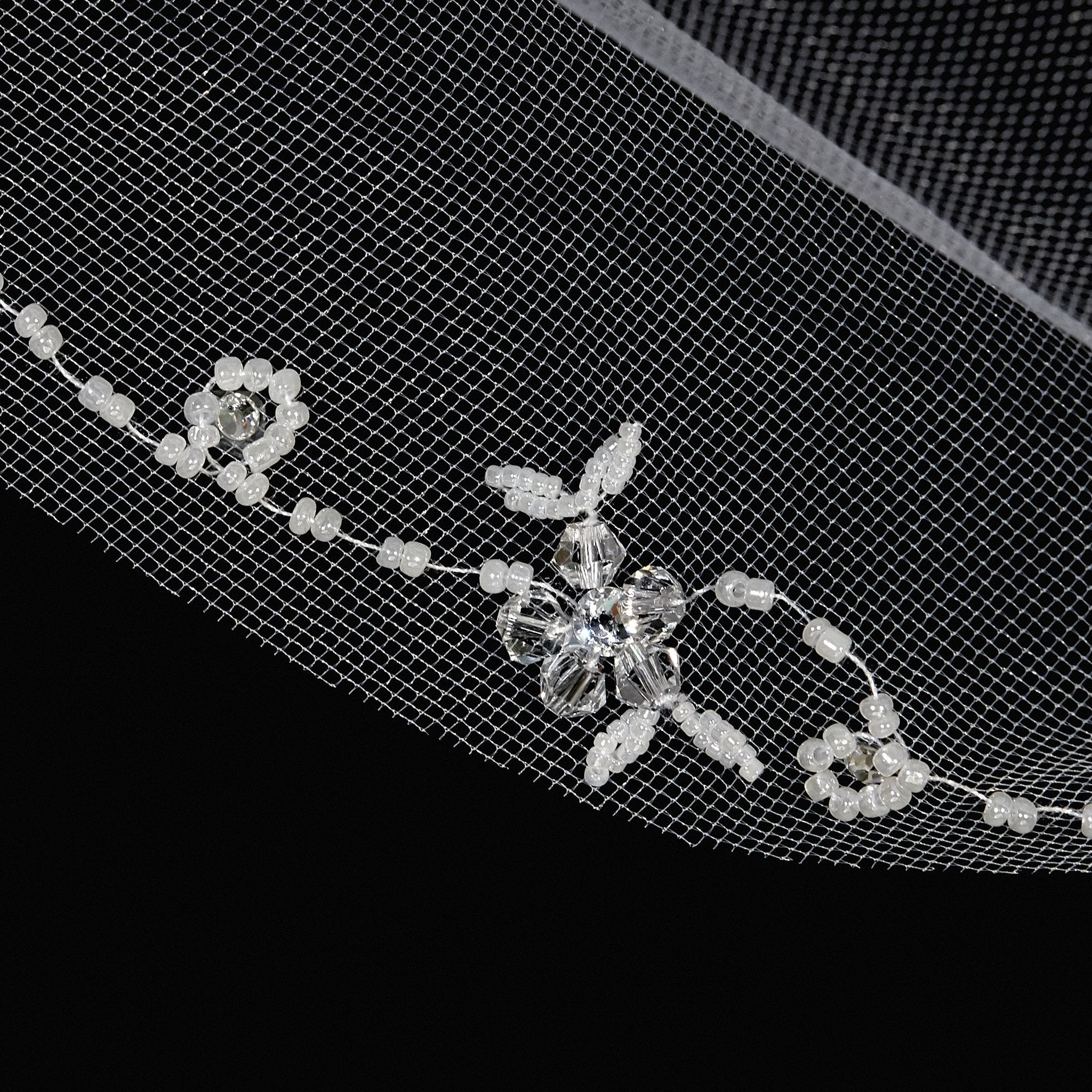 Embroidered Intricate Crystal Veil Communion Anja's Dream